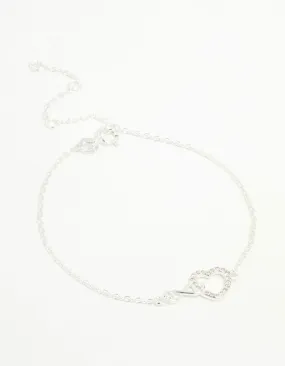 Accent Detail Sterling Silver Infinity & Cubic Zirconia Heart Link Bracelet