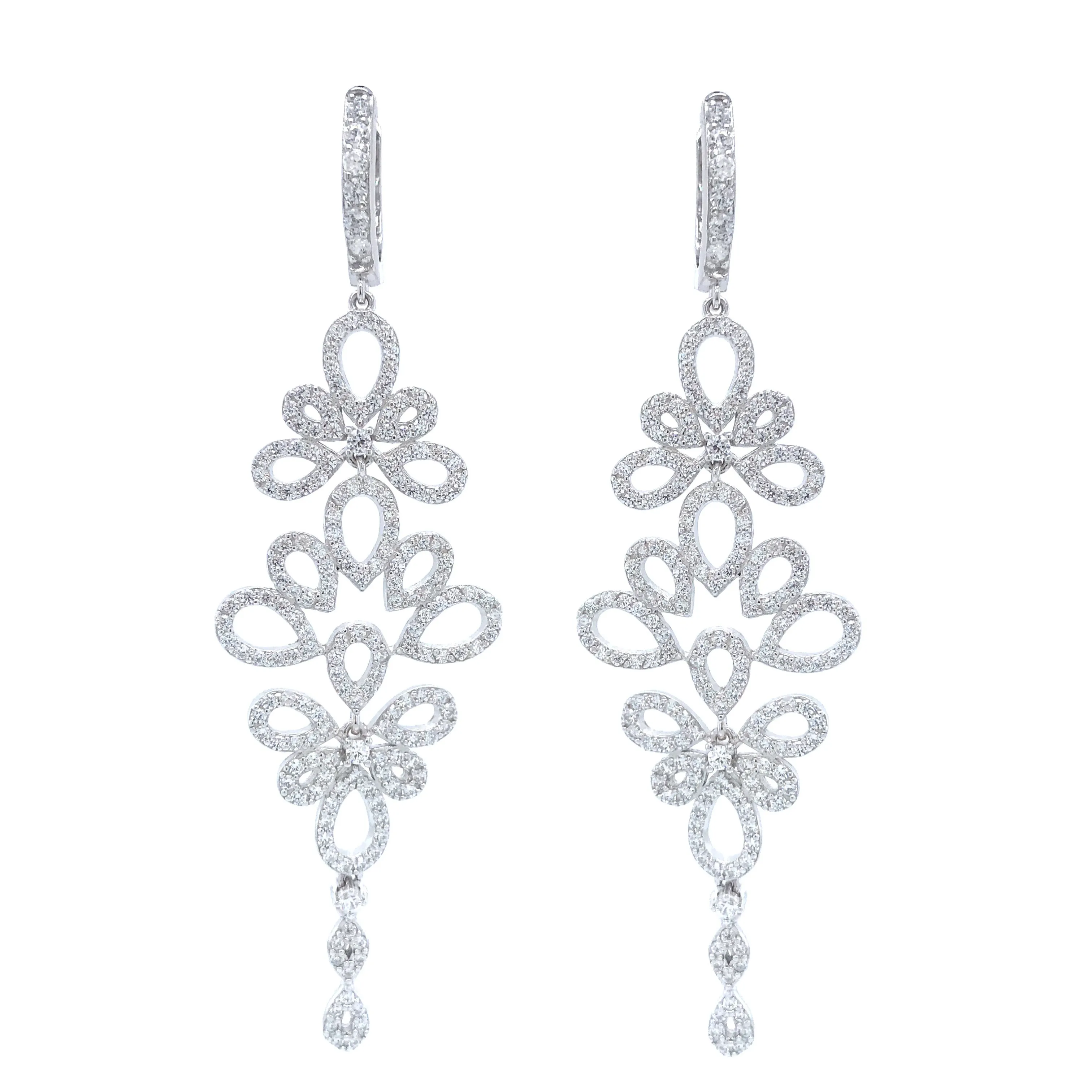 Luxurious Look Sterling Silver Large Floral Earring