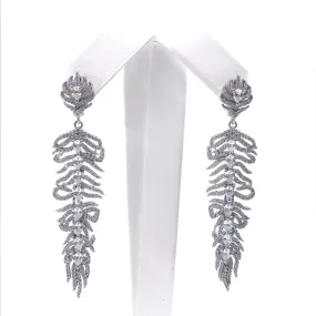 Sterling Silver Large Micro Pave Leaf Earrings Linear Jewelry