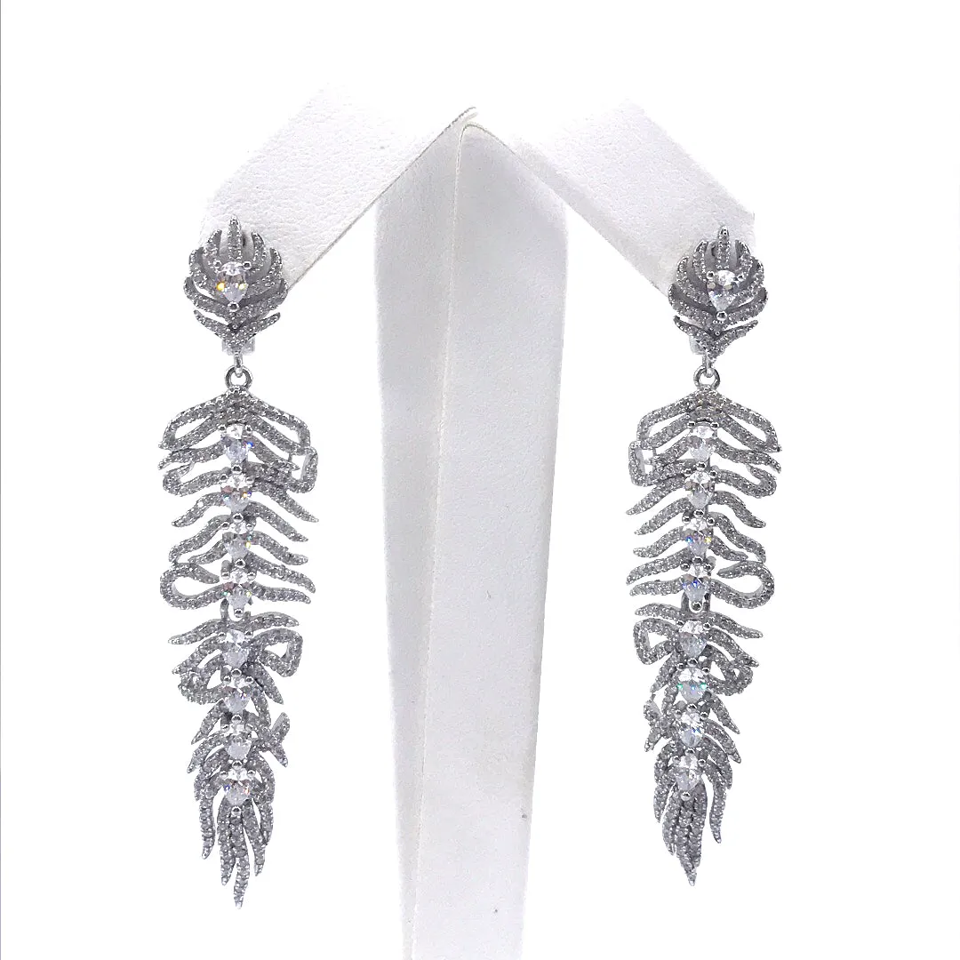 Sterling Silver Large Micro Pave Leaf Earrings Linear Jewelry