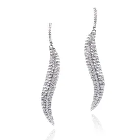 Abstract Ornament Unique Choice Sterling Silver Long Leaf Earrings