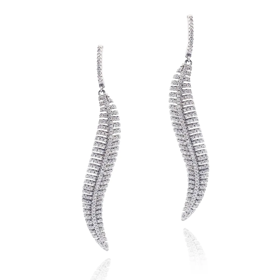 Abstract Ornament Unique Choice Sterling Silver Long Leaf Earrings