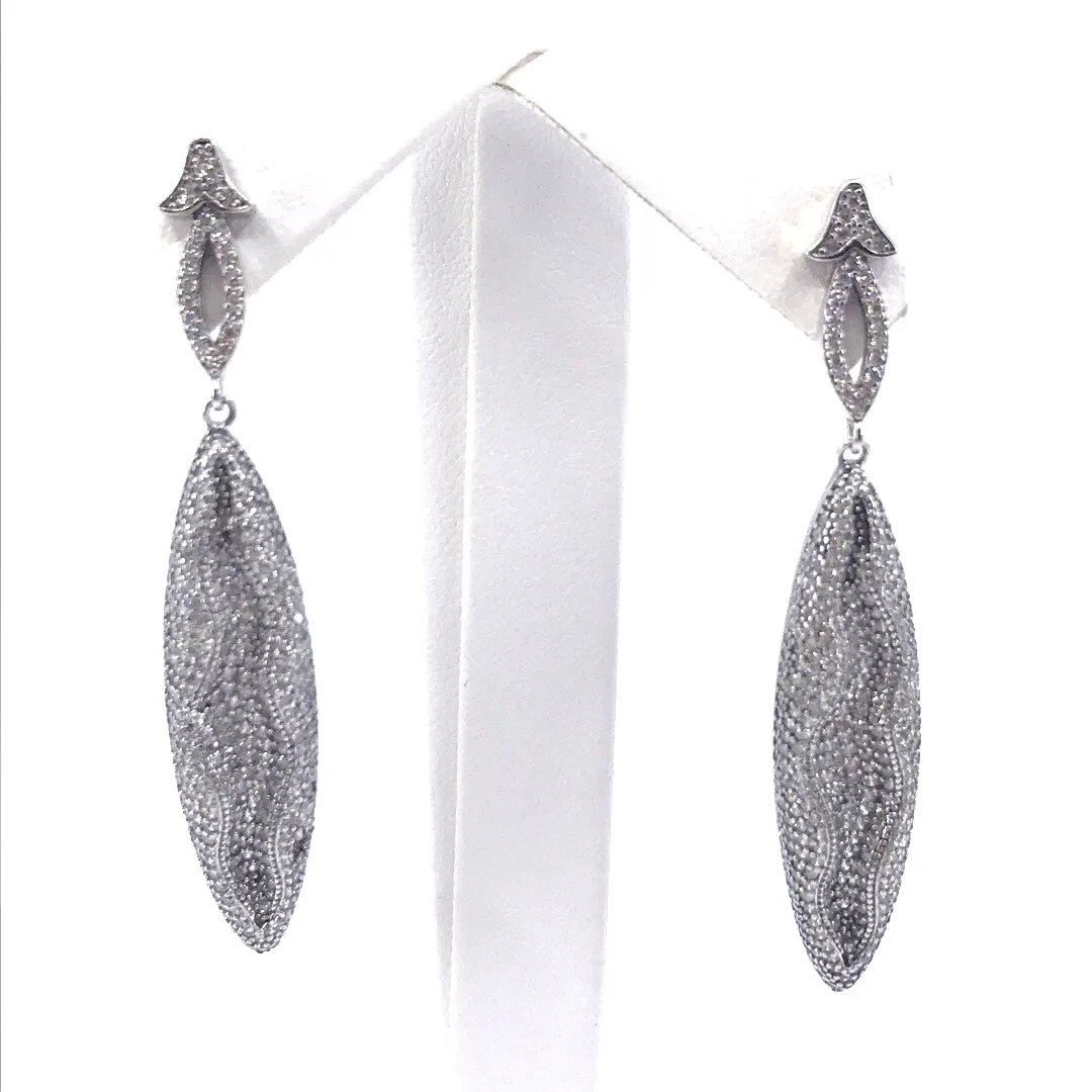 Ornate Trinket Sterling Silver Long Oval Micropave Earrings