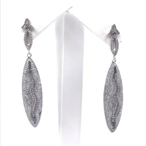 Ornate Trinket Sterling Silver Long Oval Micropave Earrings