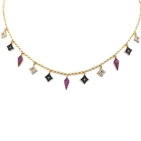 Sterling Silver Marquis and Diamond-Shape Micropave Charm Necklace Everyday Style