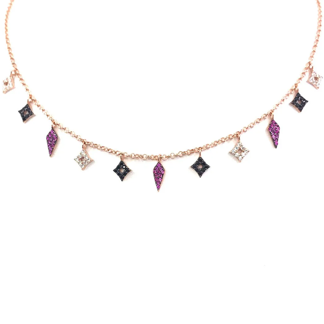 Sterling Silver Marquis and Diamond-Shape Micropave Charm Necklace Luxury Ornament