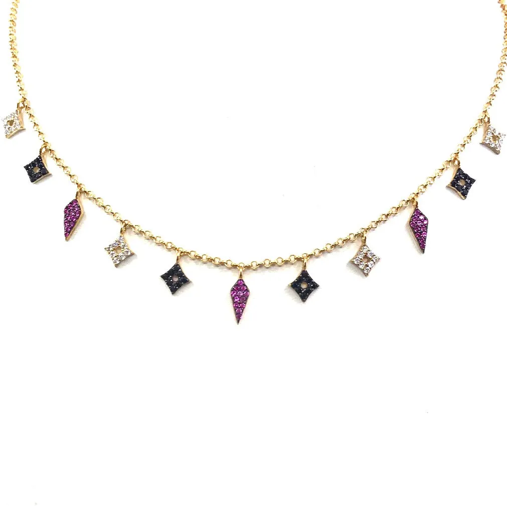 Sterling Silver Marquis and Diamond-Shape Micropave Charm Necklace Everyday Style