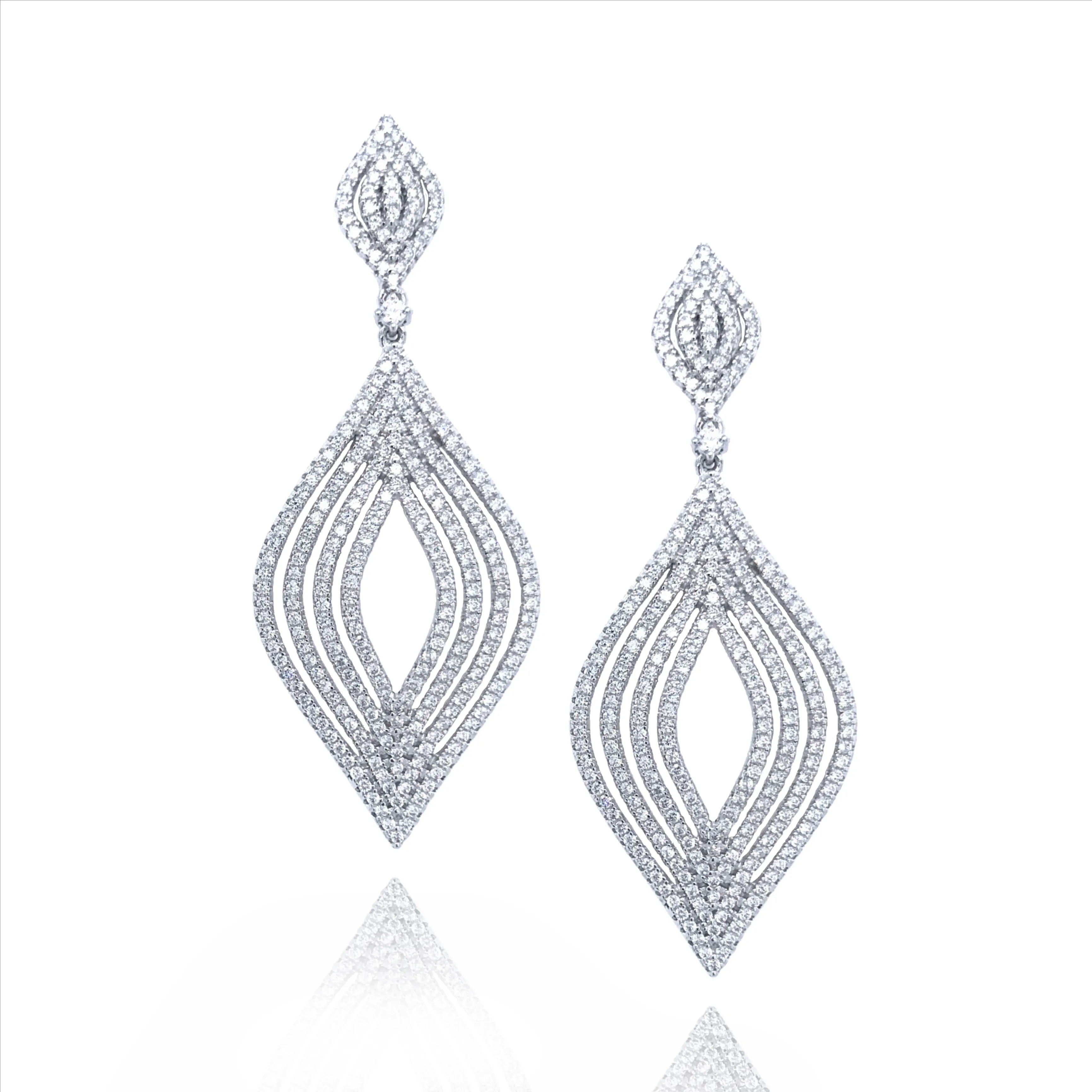 Radiant Finish Sterling Silver Marquis Micropave Earrings