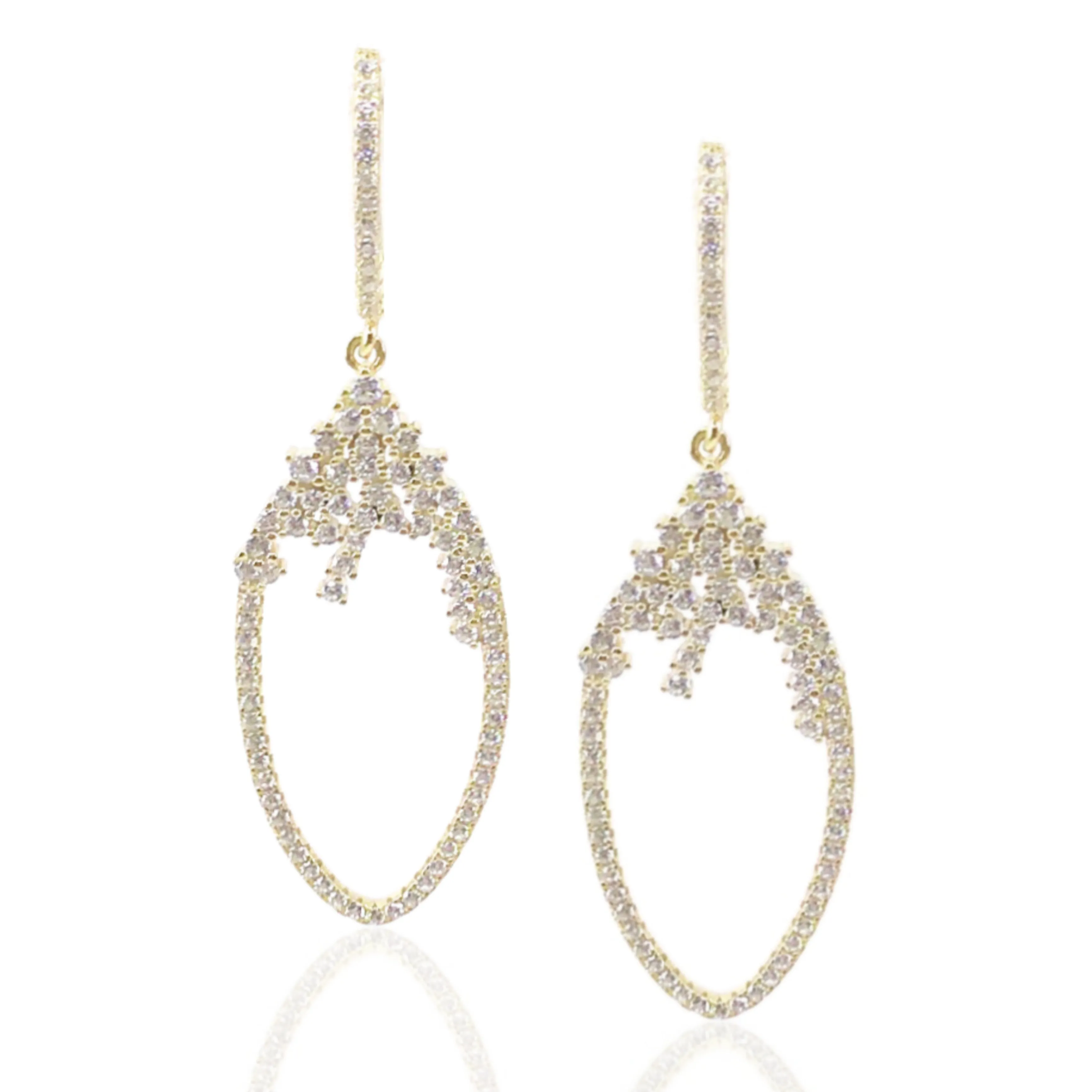 Retro Adornment Embellished Embellishment Sterling Silver Marquis-Shaped Micropave CZ Earrings