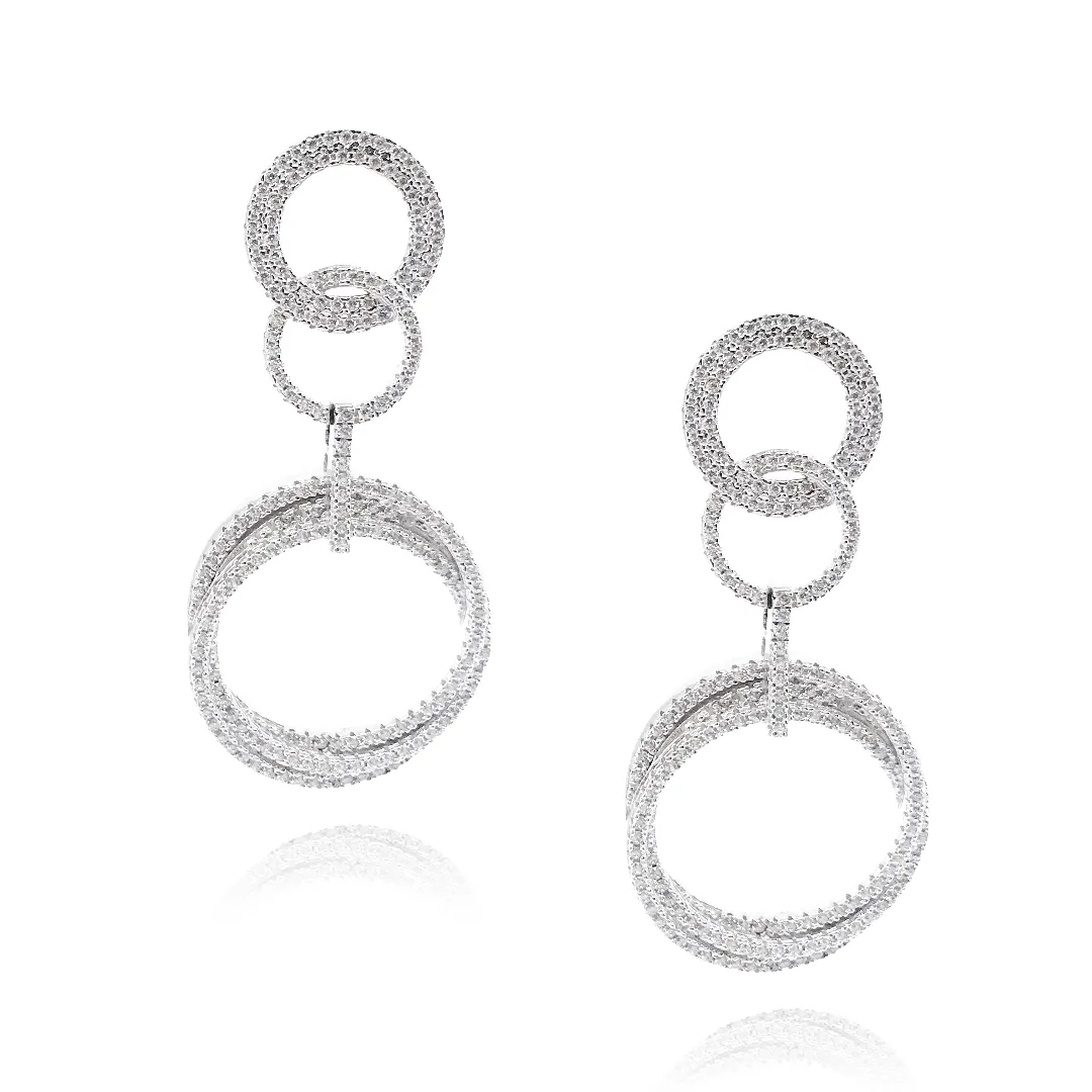 Business Adornment Wedding accessory Sterling Silver Micro Pave Circle Earrings