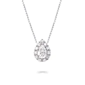 Sterling Silver Micropave Border CZ Pear Shaped Halo Solitaire Pendant Necklace Minimalist Ornament