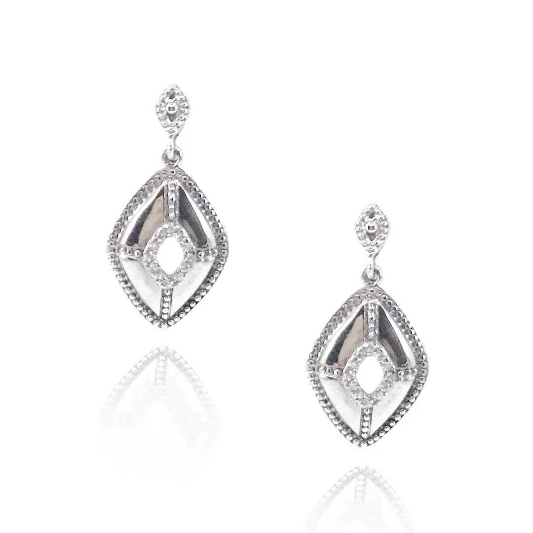 Exquisite Item Safe product Sterling Silver Micropave CZ Diamond-Shape Earrings