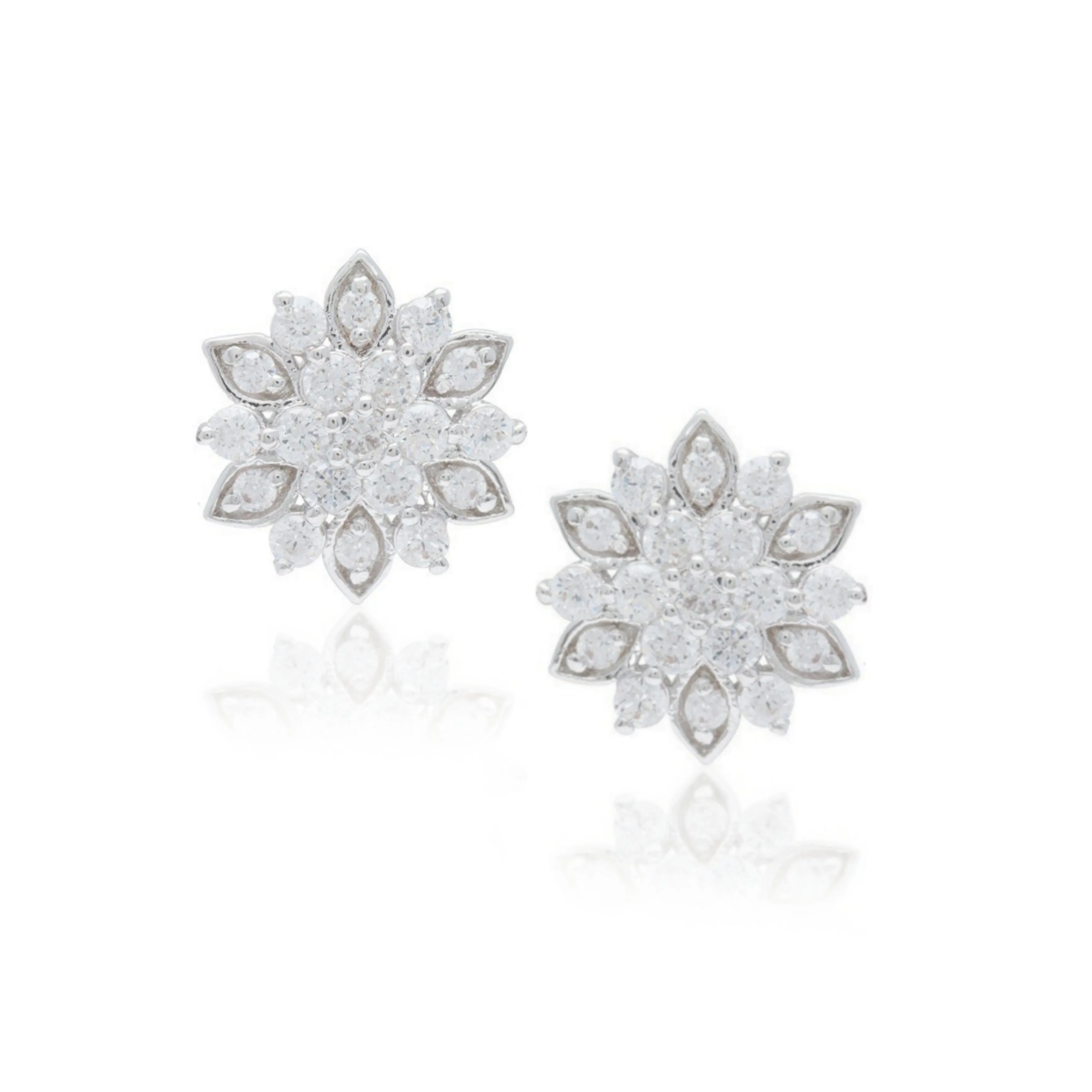 Sterling Silver MicroPave CZ Flower Stud Earrings Opulent Ornament