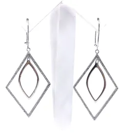 Bohemian Adornment Chic Look Sterling Silver Micropave Diamond-Shape with Marquis Earrings