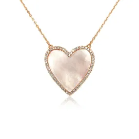 Sterling Silver Mother of Pearl Heart With CZ Border Necklace Premium Style Durable Style