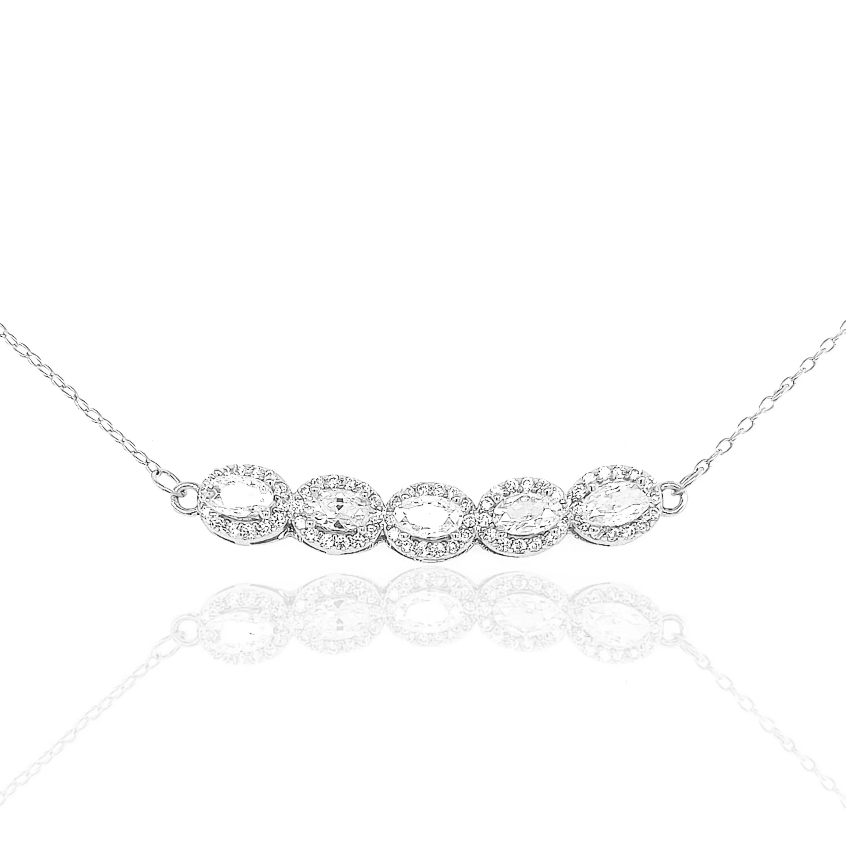 Magnificent Gift elegant design Sterling Silver Oval CZ Bar Necklace
