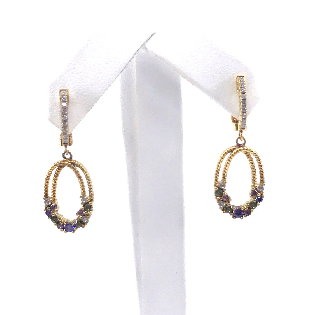 Sterling Silver Oval Earrings with Multi Colored Stones Oval Accent Festive Item