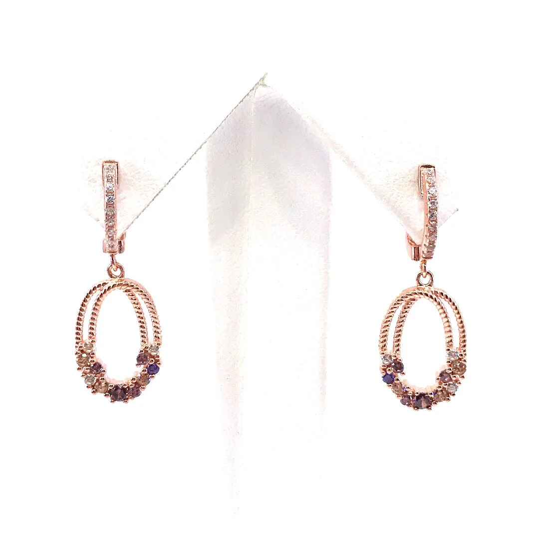 Sterling Silver Oval Earrings with Multi Colored Stones Chic Style Colorful Item