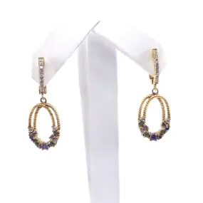 Sterling Silver Oval Earrings with Multi Colored Stones Oval Accent Festive Item