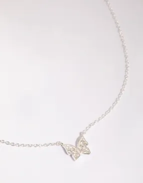 Bold Option Sterling Silver Pave Butterfly Necklace