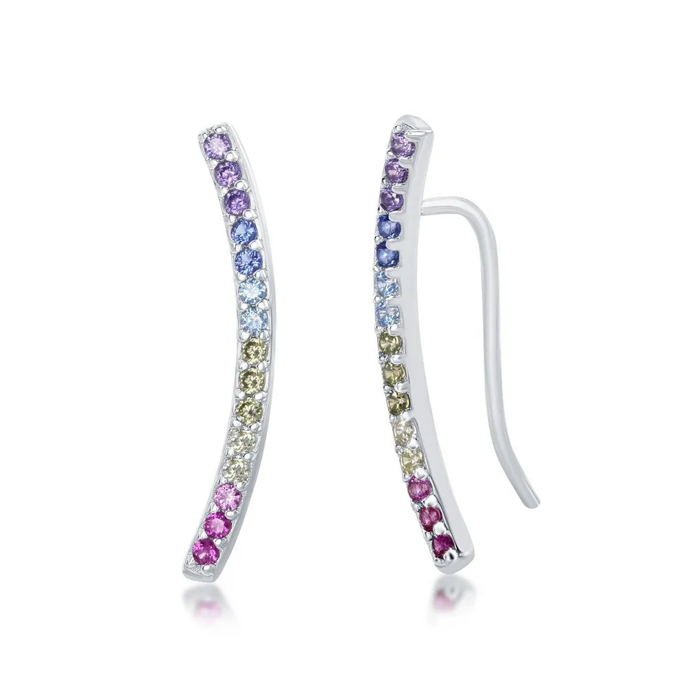 Pretty Decor Sterling Silver Rainbow CZ Crawler Earring