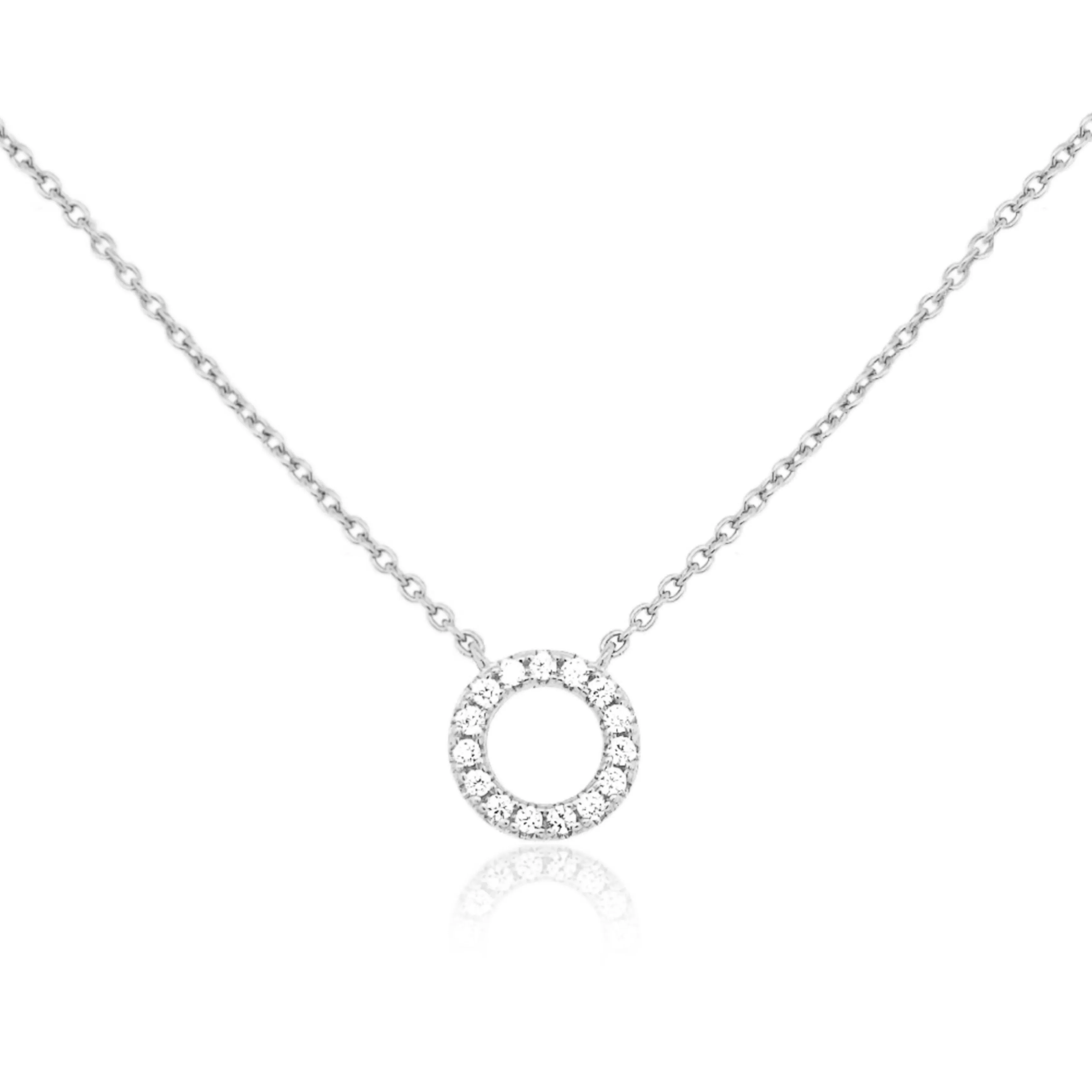 Sterling Silver Small CZ Circle Necklace Unique Style