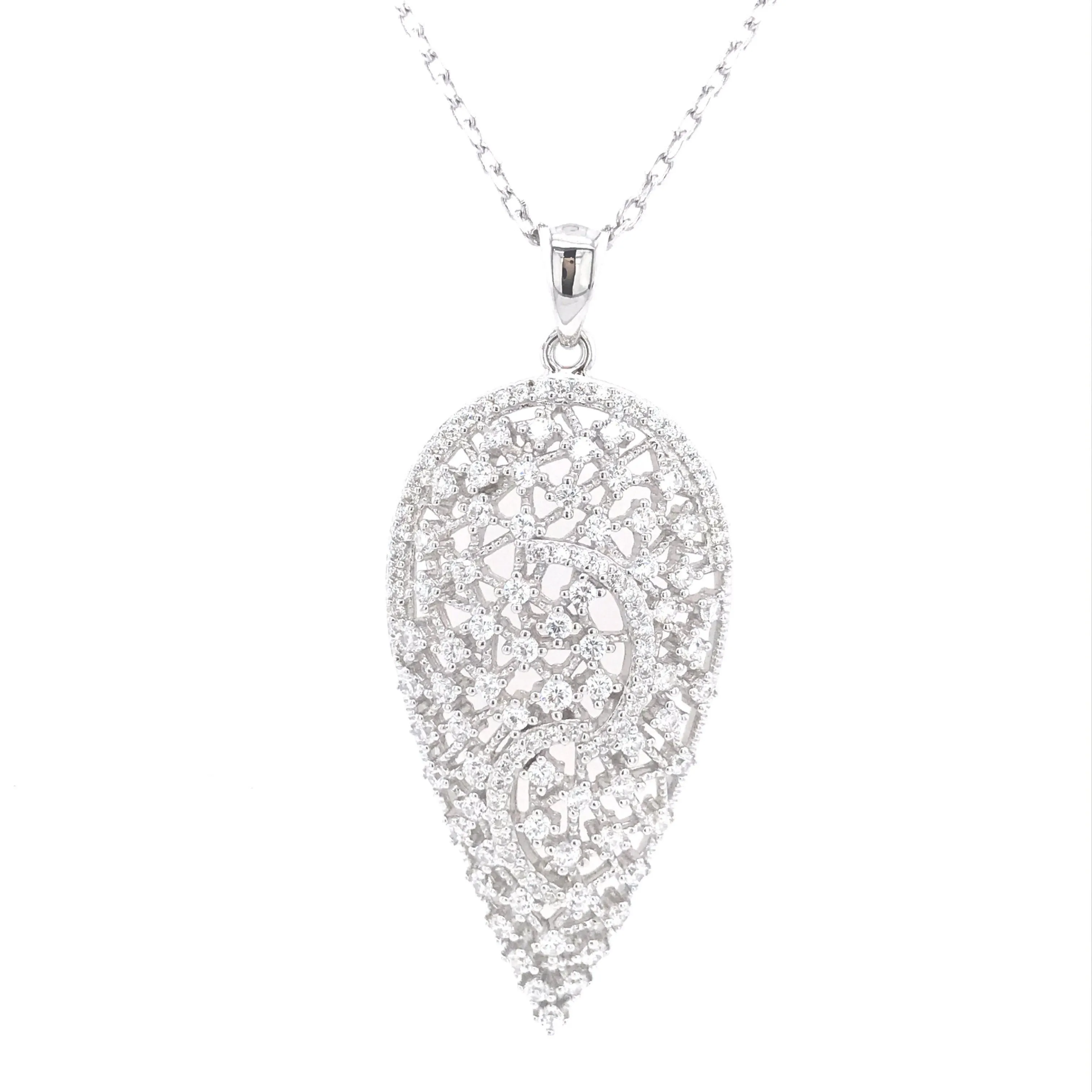 Sterling Silver Teardrop CZ Pendant Necklace Self Reward