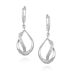 Sterling Silver Teardrop With CZ Diagonal Line Earring Adorable Embellishment