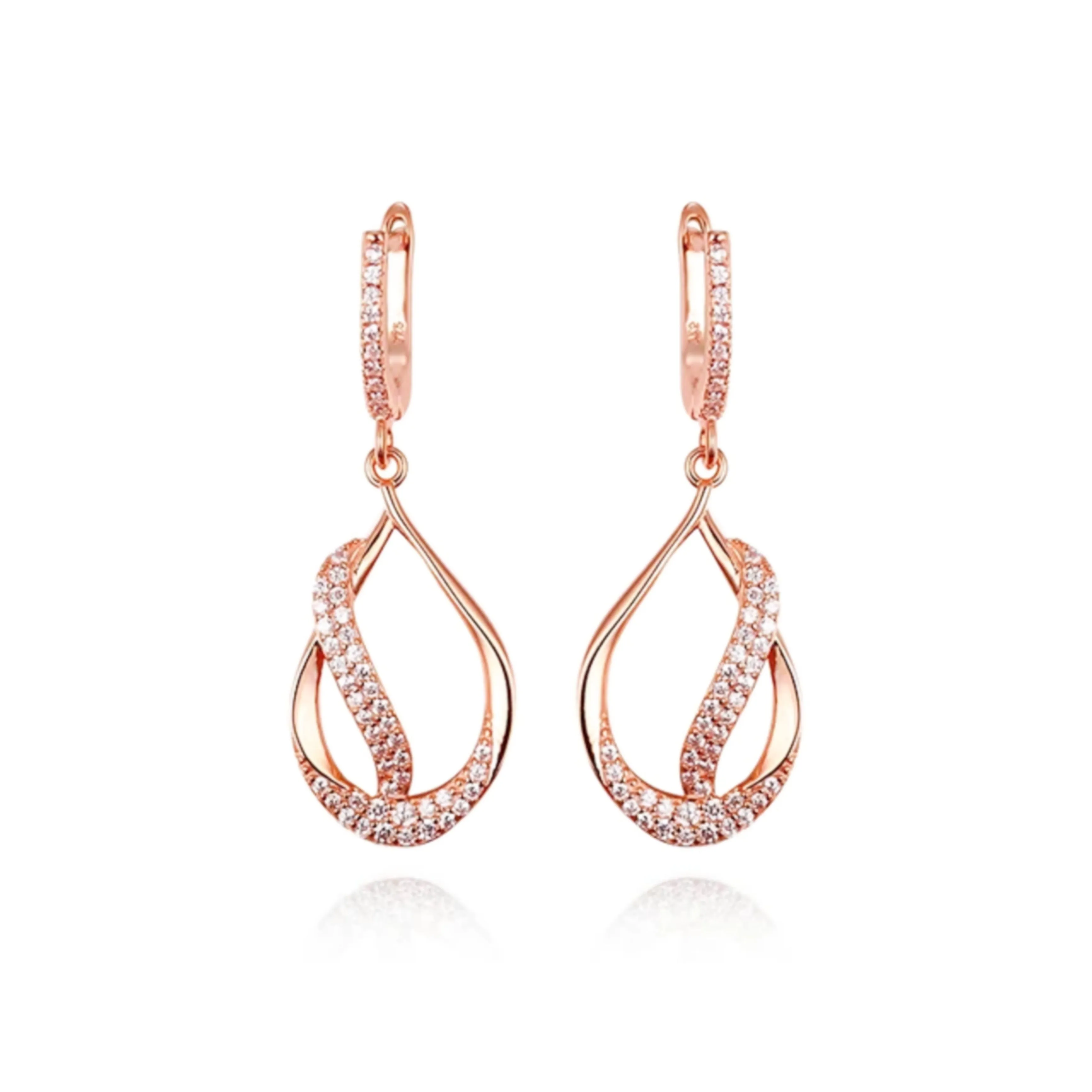 Secure Accent Sterling Silver Teardrop With CZ Diagonal Line Earring