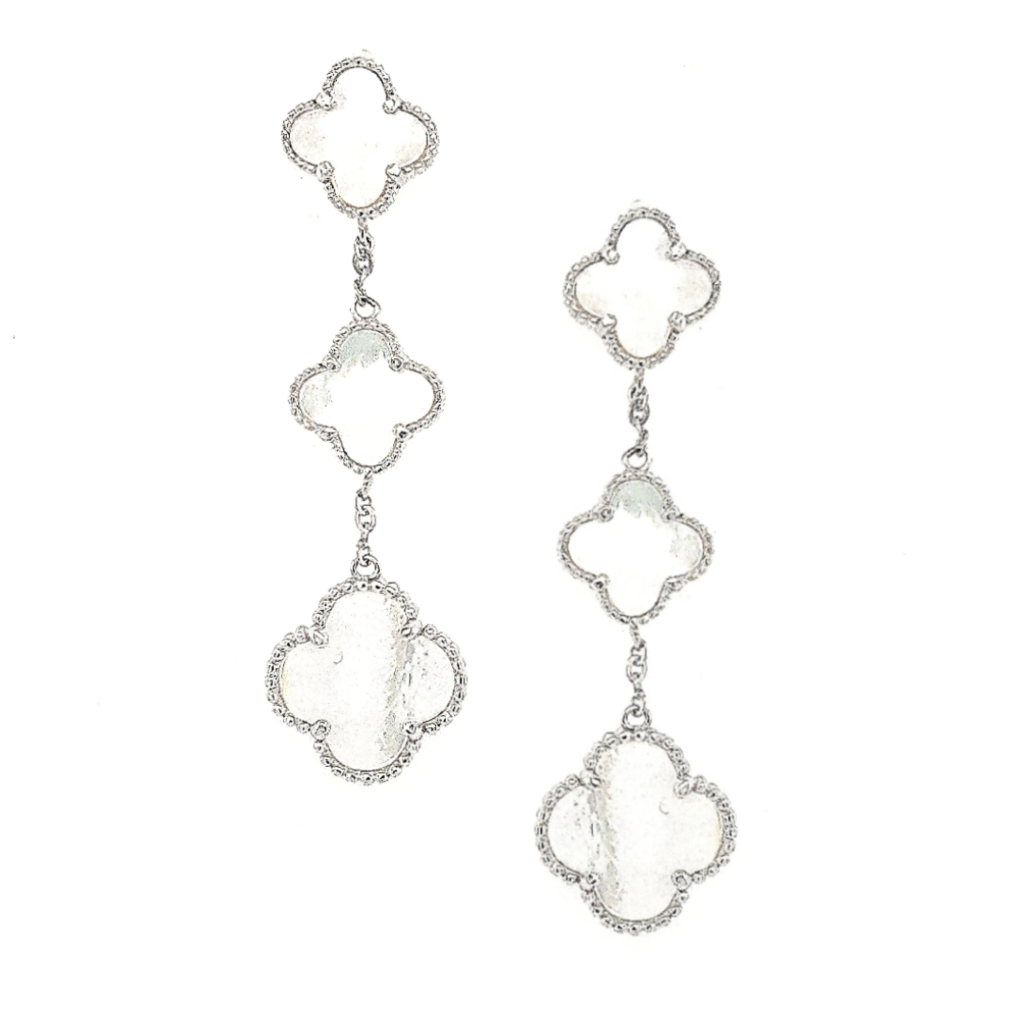 Sterling Silver Triple Mother of Pearl/Black Clover Earring Safe Embellishment