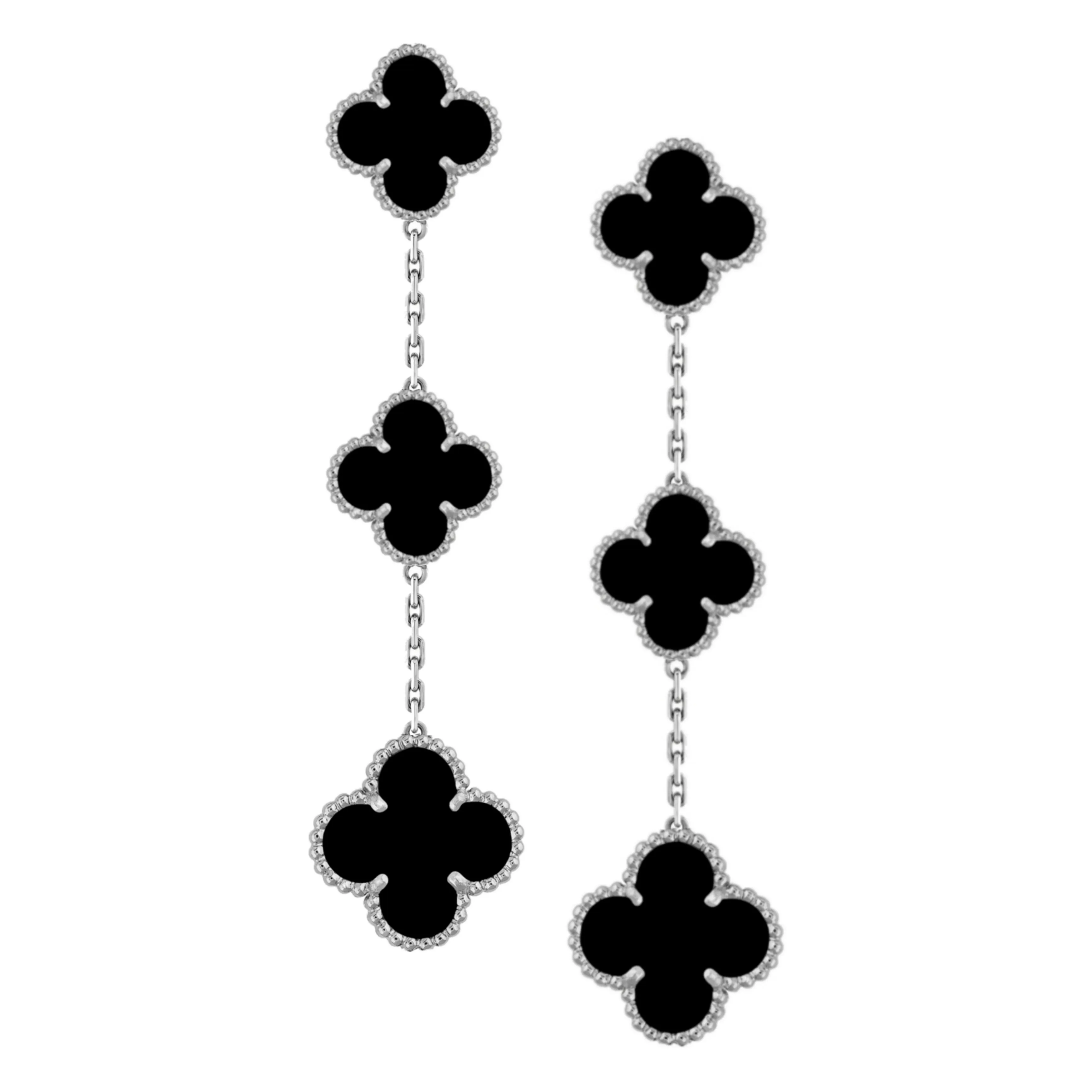 sophisticated appearance Sterling Silver Triple Mother of Pearl/Black Clover Earring