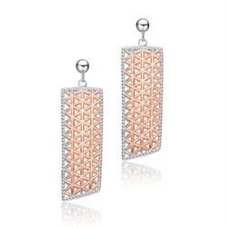 Sterling Silver Two-Tone Rectangular Earrings Tiny Piece