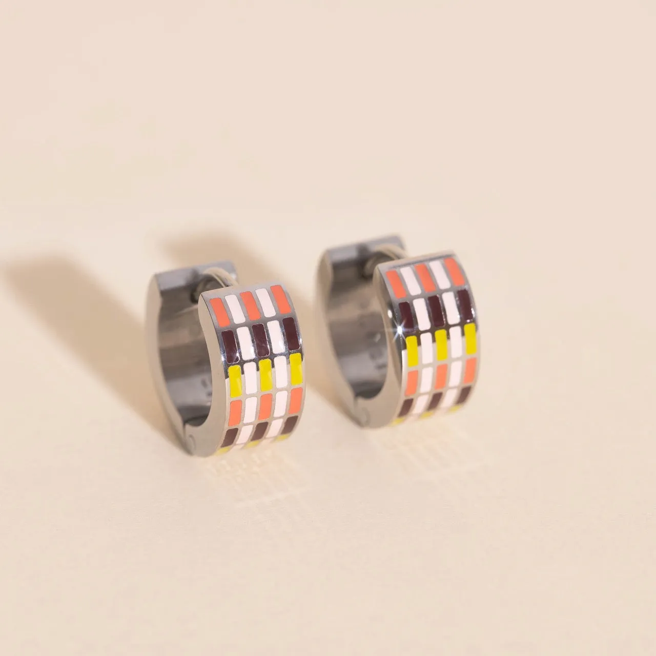 Stitched Super Chunky Huggie Hoop Earrings Winter Accent Abstract Decoration