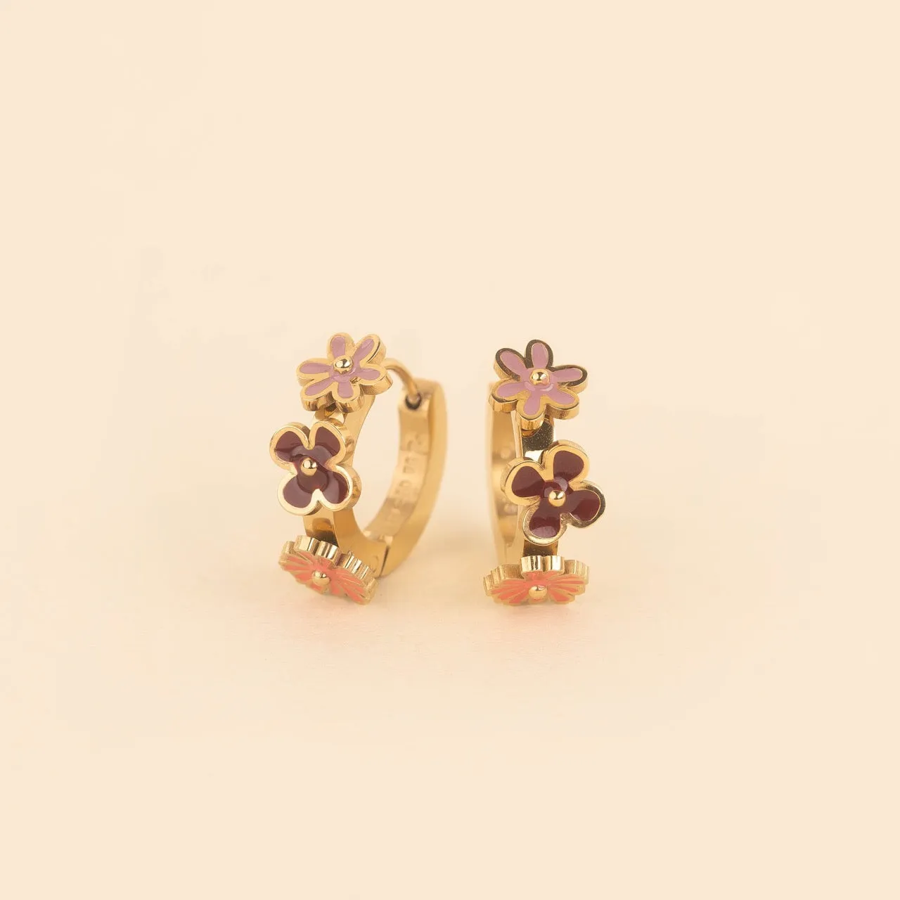 Radiant Option Modernist Accent Flower 3D Huggie Hoop Earrings