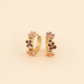 Radiant Option Modernist Accent Flower 3D Huggie Hoop Earrings