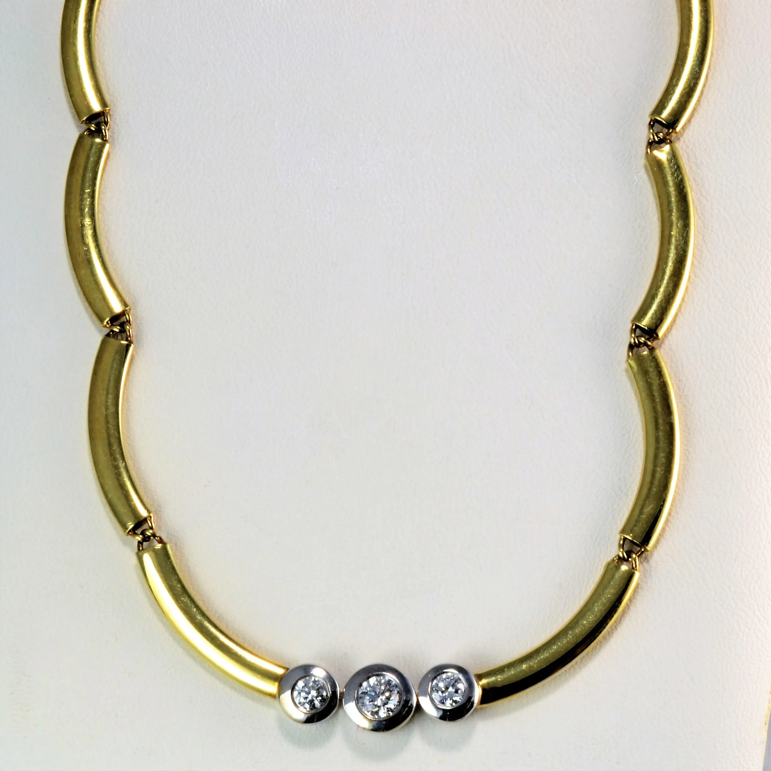 Bezel Set Three Diamond Scalloped Necklace | 0.60ctw | 18" Wedding Ensemble