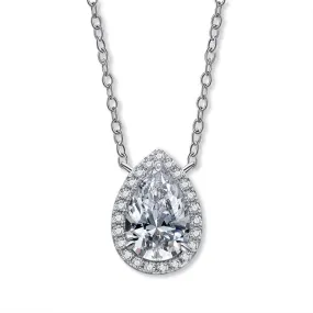 Glittering Sparkle Louily Elegant Halo Pear Cut Necklace For Women In Sterling Silver