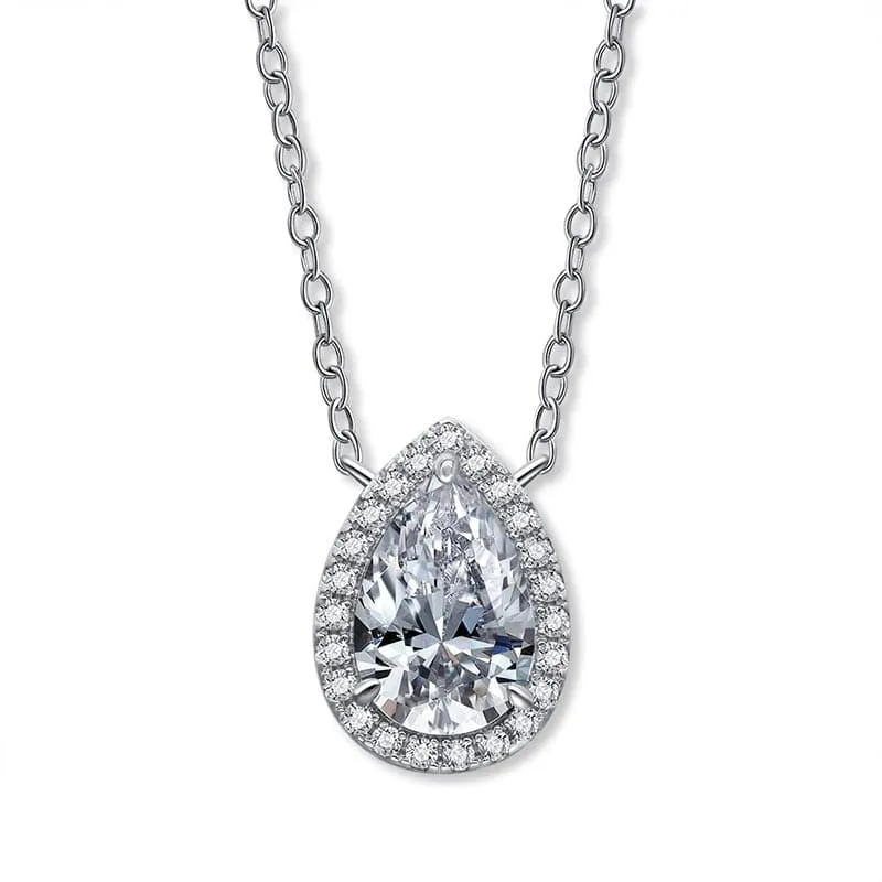 Glittering Sparkle Louily Elegant Halo Pear Cut Necklace For Women In Sterling Silver