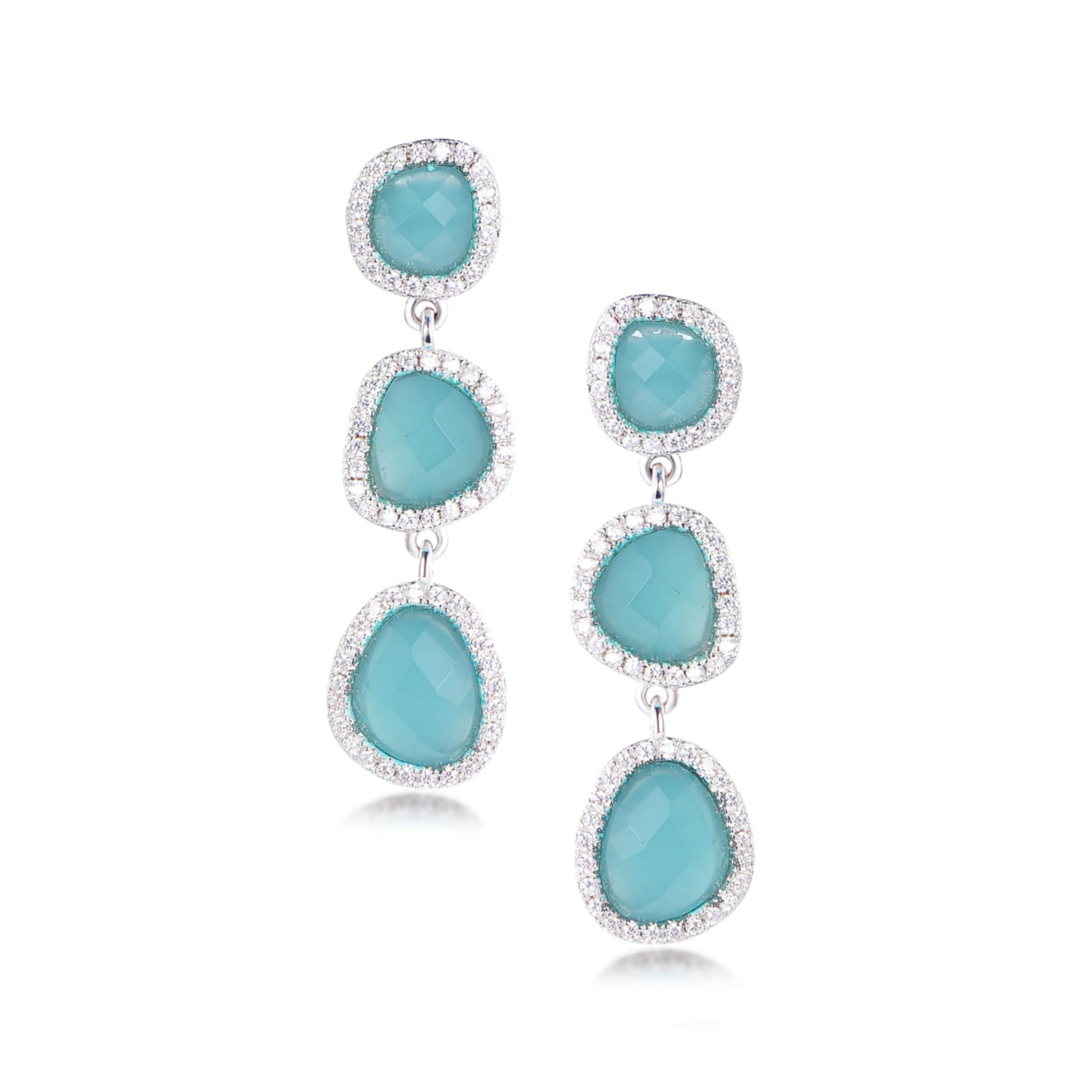 Sterling Silver 3 Blue Stone Earrings Rectangular Accent Modernist Trinket