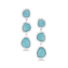 Sterling Silver 3 Blue Stone Earrings Rectangular Accent Modernist Trinket