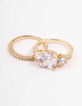 Stylish Look Silken Touch Gold Three Stone Ring Set