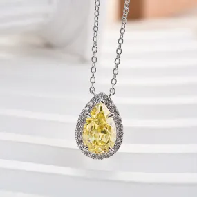Distinctive Sparkle Louily Exquisite Halo Pear Cut Yellow Sapphire Pendant with Necklace In Sterling Silver