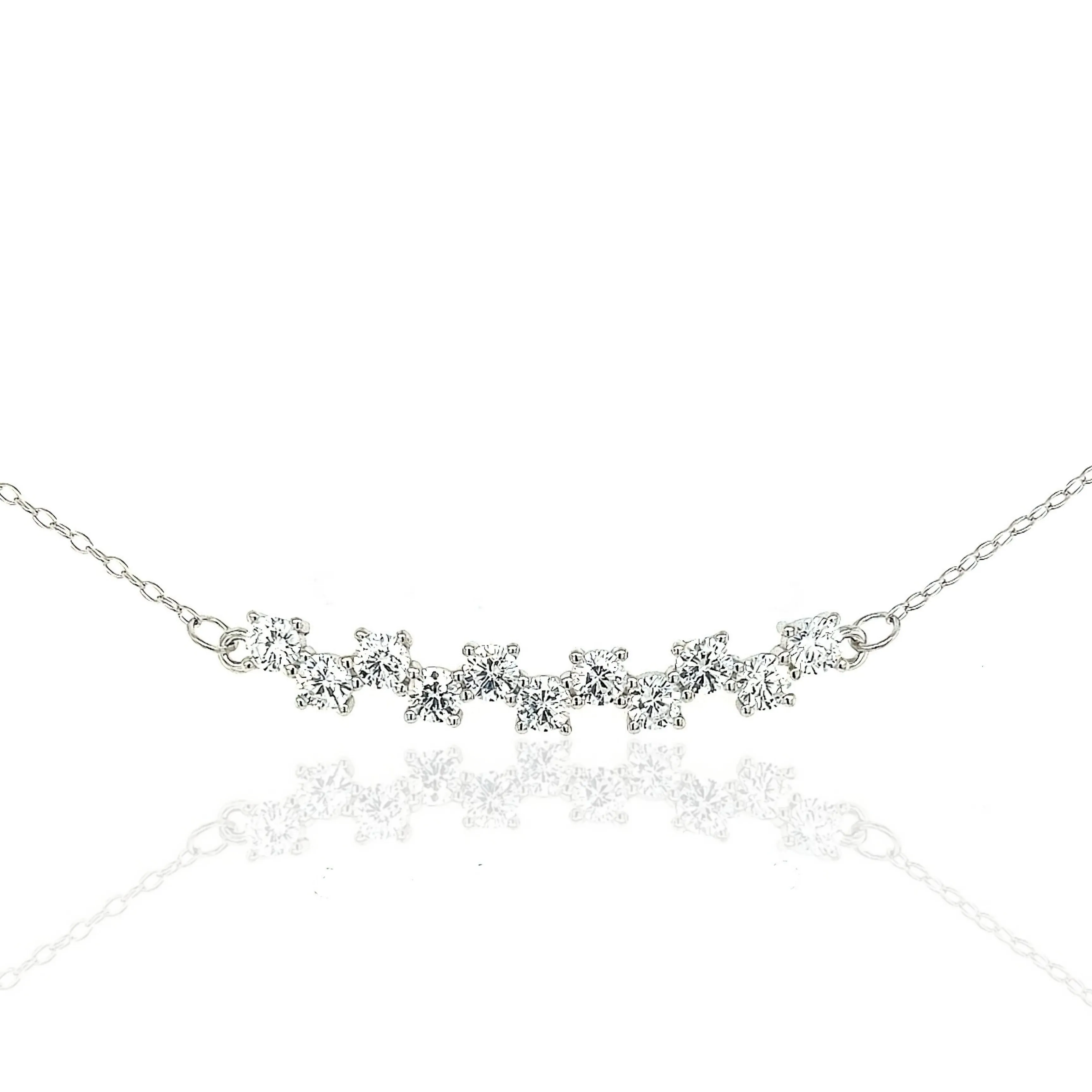 Smart Accent Versatile Design Sterling Silver CZ "Checkerboard" Bar Necklace