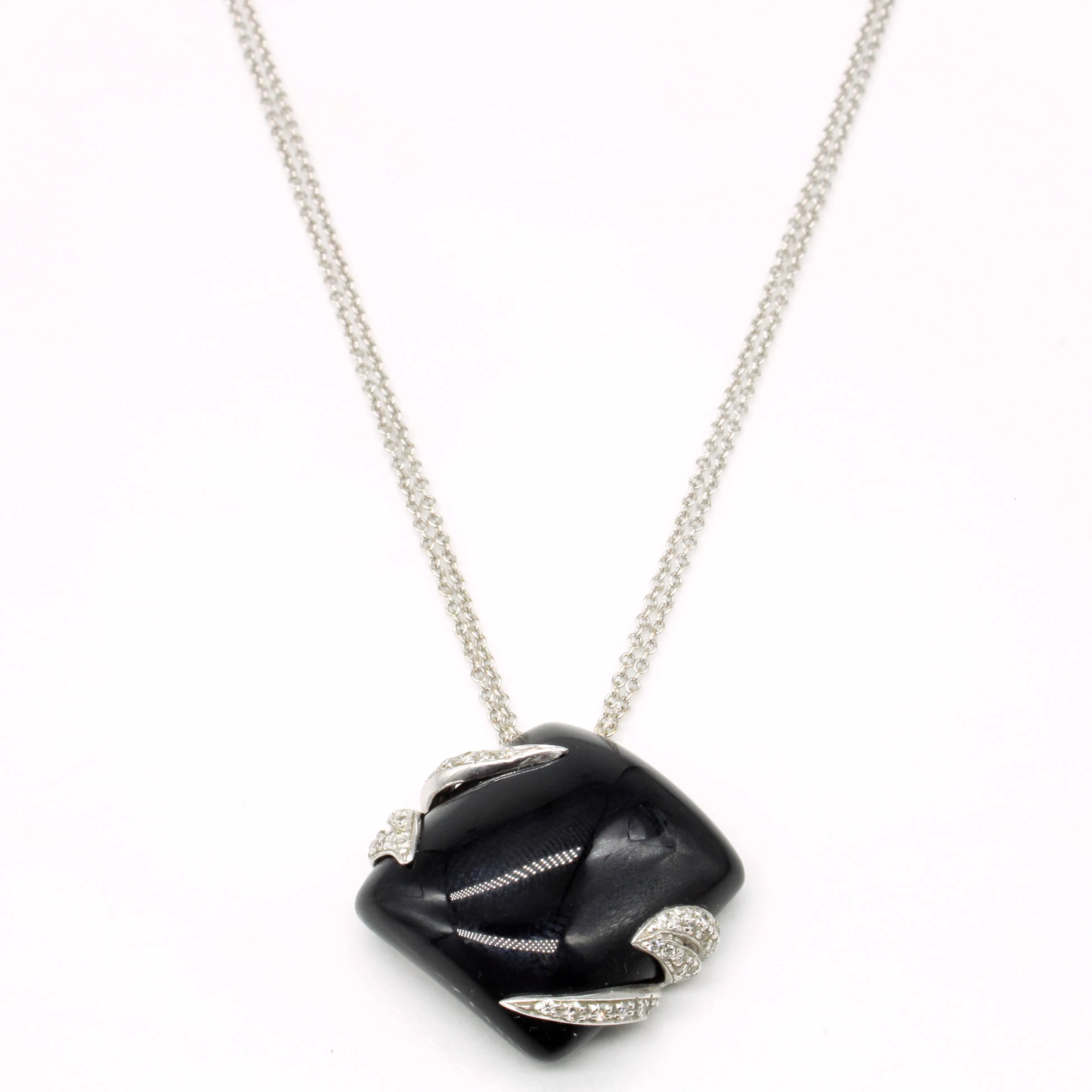 Onyx & Diamond Pendant & Necklace | 22.50ct, 0.25ctw | 16" | Delicate Craft Flawless Finish