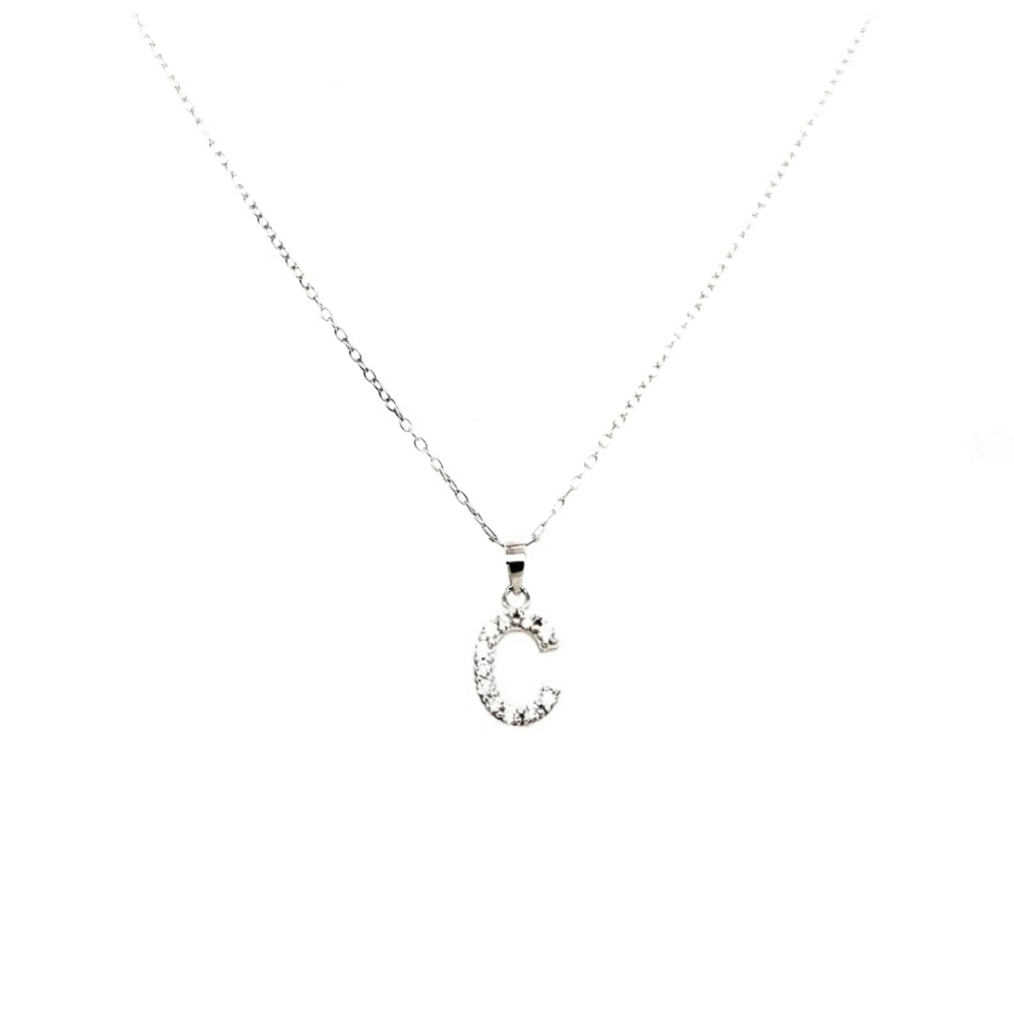 Marvelous Adornment Sterling Silver And CZ Initial Pendant Necklace