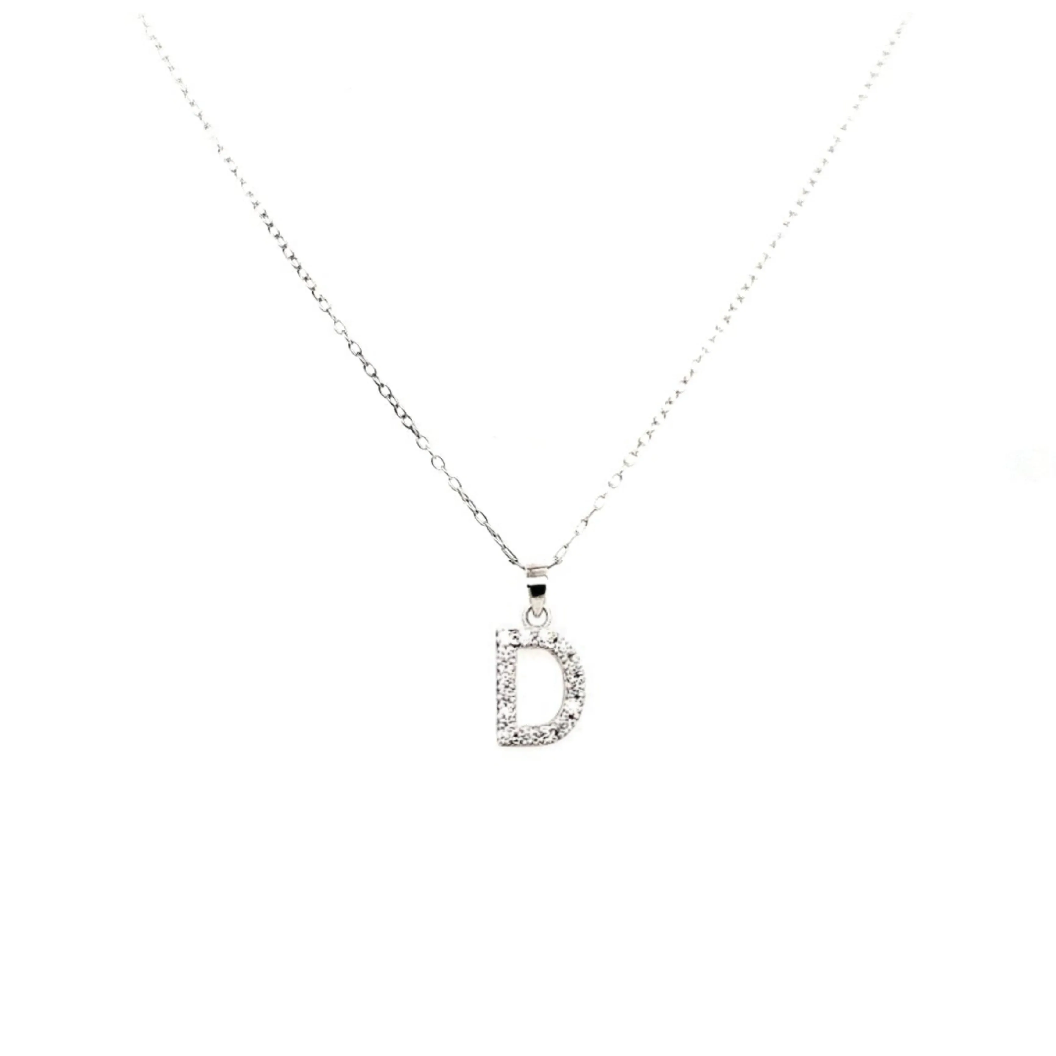 Superior Style Simple Style Sterling Silver And CZ Initial Pendant Necklace