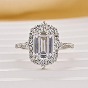 Petite Edge Vintage 3.5Ct Emerald Cut Halo Engagement Ring Promise Ring For Her