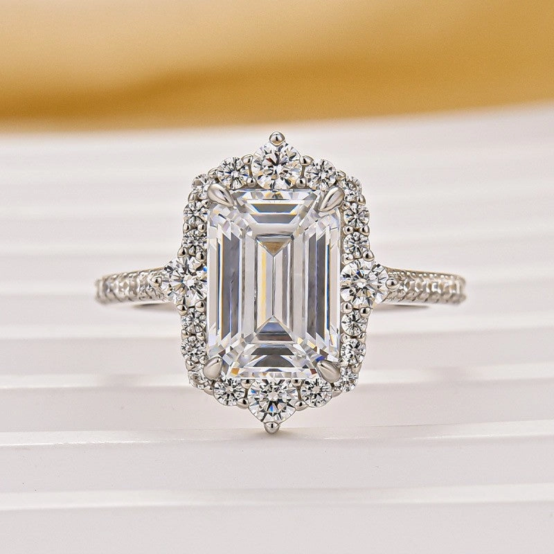 Petite Edge Vintage 3.5Ct Emerald Cut Halo Engagement Ring Promise Ring For Her