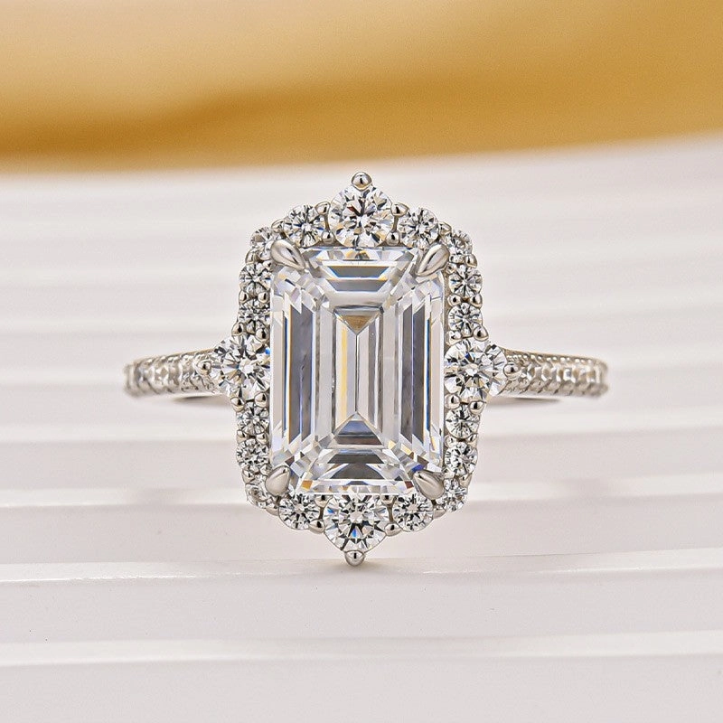 Vintage 3.5Ct Emerald Cut Halo Engagement Ring Promise Ring For Her Handcrafted Craft