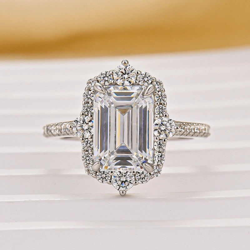 Vintage 3.5Ct Emerald Cut Halo Engagement Ring Promise Ring For Her Luxury Fashion Clean Accent
